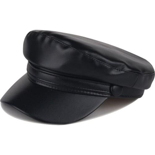 Autumn Winter Children Girls Leather PU Military Hat Kids Army Cap Casquette Bonnet