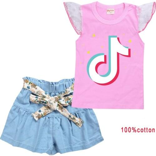 TIK TOK Summer baby girl ballet skirt children girls fashion T-shirt + jean skirt childrens clothing