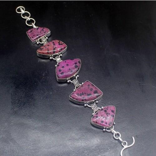 Gemstonefactory Jewelry Big Promotion Single Unique 925 Silver Dalmatian Jasper Rare Lady Women Charm Bracelet 20cm 20213224