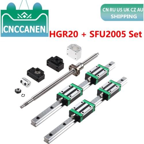 HGR20 Square Linear Guides Rail 2set HGR20+ Block HGH20CA +SFU2005 Ball Screw 5mm Lead + BK15BF15 CNC Linear Actuator CZ Stock