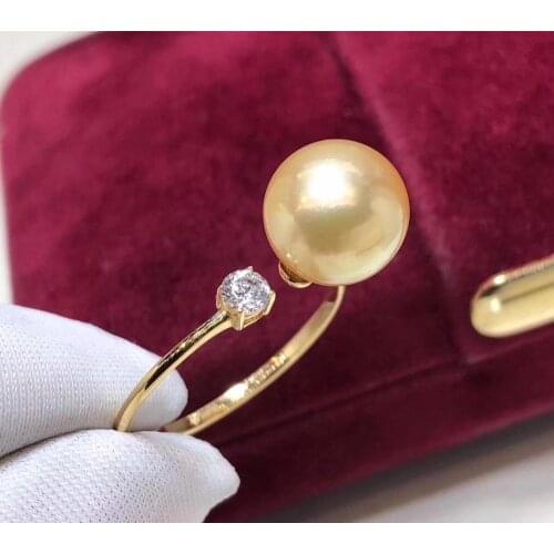 D109 Pearls Rings Fine Jewelry 18K Gold Natural Ocean Sea Golden Peals 8-9mm Rings for Women Fine Pearls Rings