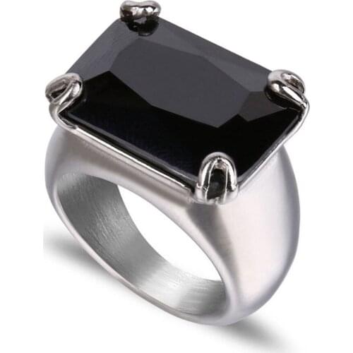 Luxury Black Zircon Stone Big Ring Gold Color Stainless Steel Wedding Engagement Rings for Men Women Trend Jewelry Dropshipping