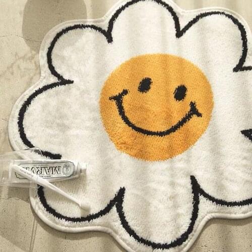Ins Nordic Door Mat Bathroom Anti-slip Floor Mats Living Room Soft Decorative Smiley Carpet Flower Shape Machine Washable Rugs