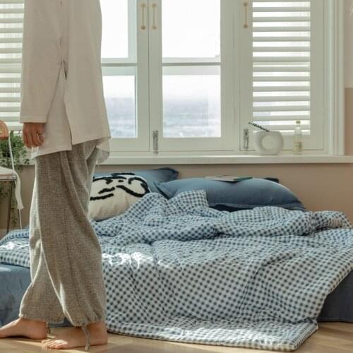 Plaid Summer Air Conditioning Comforter Skin-friendly Wash Cool Thin Quilt Breathable Comfortable Simple Blanket For Adults