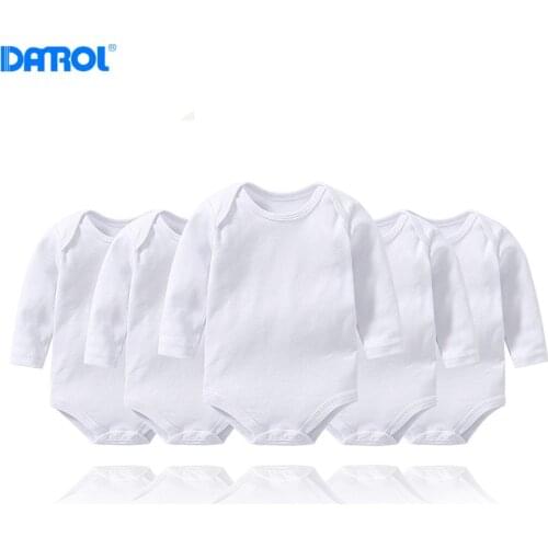 5 pcs 3-24m Pure White Summer Cotton Newborn Baby Bodysuits Long Sleeve One-piece Clothes Baby Girls Boys Bodysuits