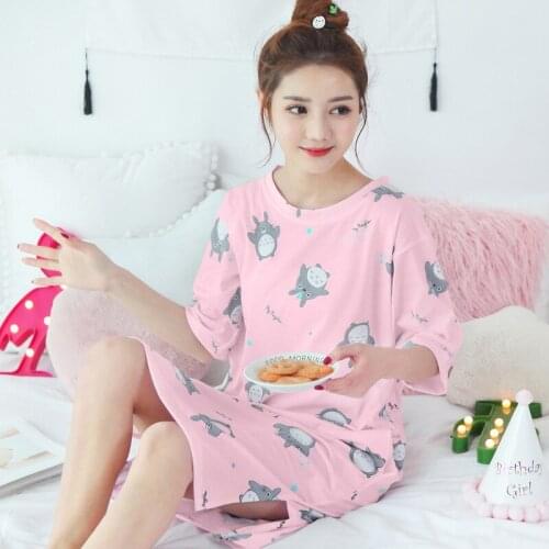 Summer Nightwear Maternity Cartoon Breastfeeding Sleepwear Loose Pink Pregnancy Nursing Pajamas Half Sleeve Nursing Dress