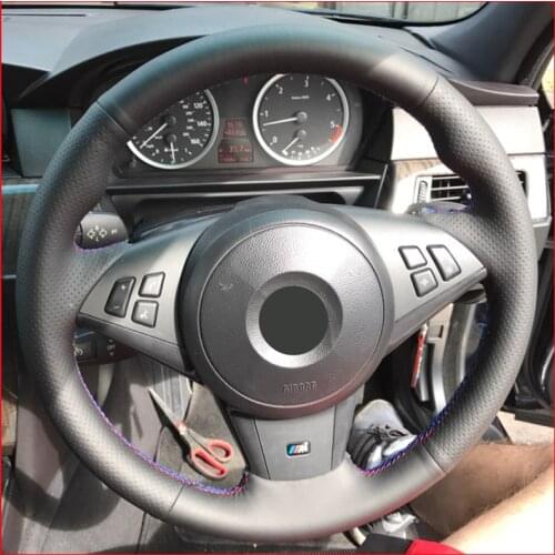 MEWANT for BMW E60 E63 E64 M5 2005 2007 2008 M6 2007 Black Artificial Leather Car Steering Wheel Cover Interior Accessories