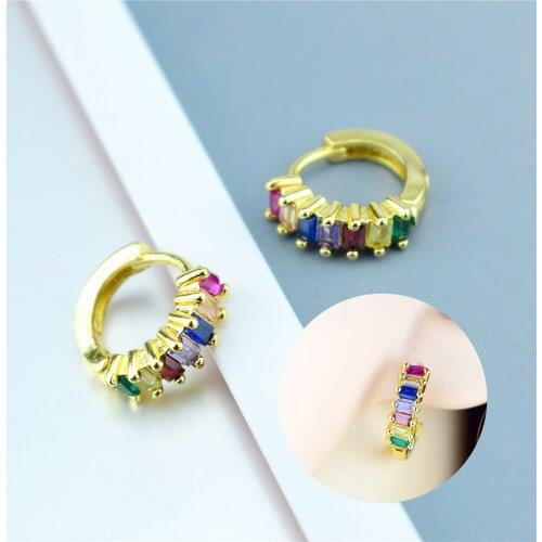 Fashion Golden Platingd Luck Implication Earring for Women High Quality Bling Rainbow Zirconia Clip Earring Brincos