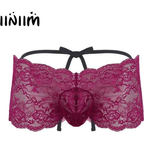 Mens Sexy Knickers Underwear Lace Jockstraps Bulge Pouch Gay Crotchless Exotic Lingerie Panties Open Butt Sissy Briefs Underwear