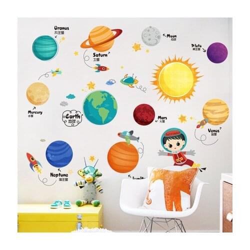 DIY Cartoon Space Planet Boy Room Decoration Wall Sticker PVC Kids Bedroom Nursery Wall Decals Adhesive Poster Art