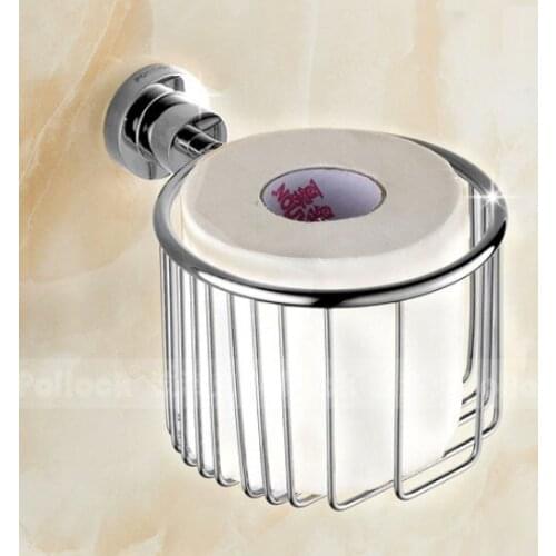Polished Chrome Brass Wall Mounted Bathroom Toilet Paper Roll Basket Holder Shelf Bathroom Accessory mba625