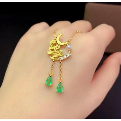 Natural Tourmaline Necklace natural topaz Emerald Pendant Necklace S925 silver trendy moon cloud woman girl gift party Jewelry