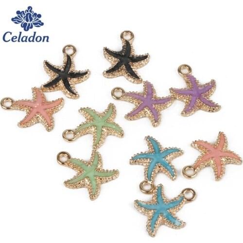 New 10pcs Size About 19x15mm Colorful Starfish Pearl Water Droplets Necklace Pendant Sweater Chain Necklace Pendant For Women