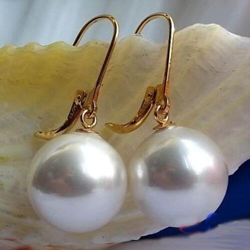 New Arrival Unique Pearl Jewelry Huge 14mm Round South Sea Shell Pearl Earrings 14k-20 Gold Hook Wedding Birthday Lady Gift