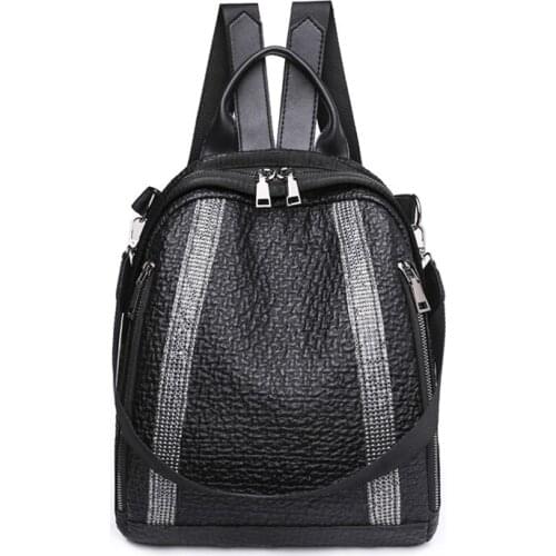 2021 New Arrivals Womens Backpacks For Female PU Leather Black Solid Color Rough Design High Quality Classic Style Girls Bag