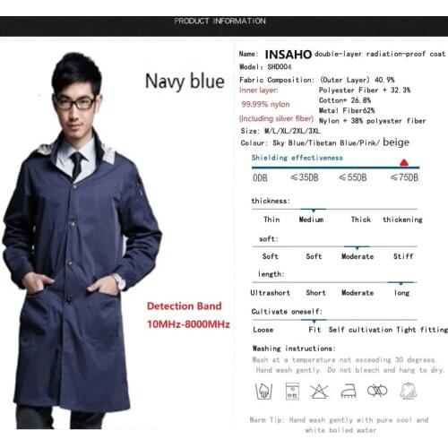 Genuine INSAHO Double layer metal fiber overalls of eletromagnetic radiatioin protective,SHD004 navy blue work coat for men