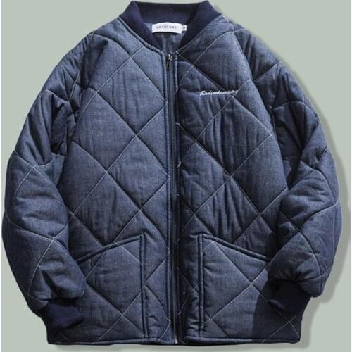 Japanese Harajuku Lattice Cotton Parka Mens Hip Hop Couple Streetwear Loose Parkas Winter Thicken Campus Hipster Oversized Coat