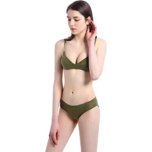 Simple comfortable cotton bra set girl smooth ultra-thin no steel ring lingerie set women underwear with chest pad anti-stress