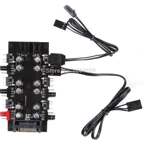 IDE/SATA 1 To 6 Way PWM /ARGB Device Expander Speed Controller 4-Pin Cooling Fans Hub Splitter Cable 12V Power Socket Adapter