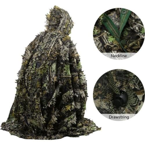 Lifelike 3D Leaves Camouflage Poncho Cloak Stealth Suits Outdoor Woodland CS Game Clothing for Hunting Shooting Birdwatching Set