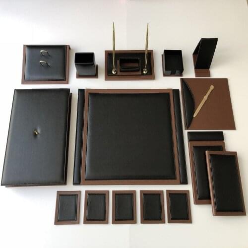 Luxury Black / Tan Color Business Office Desk Leather Mat Set Organizer Accessories (Office Supplies, Office Desktop Set, )