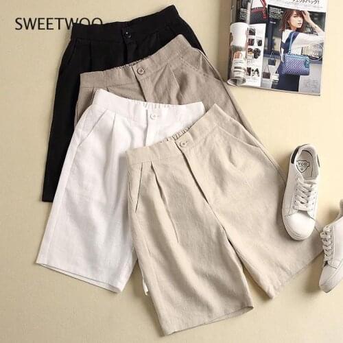 Cotton and linen casual shorts womens plus size 2021 summer new style Korean high-waist shorts womens thin wide-leg shorts