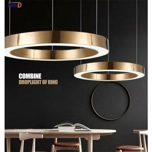 Gold Fashion Modern LED Pendant Light Fixtures Ring Shape Acrylic Droplight For Dining Room Hanging Lamp Home Indoor Lighting
