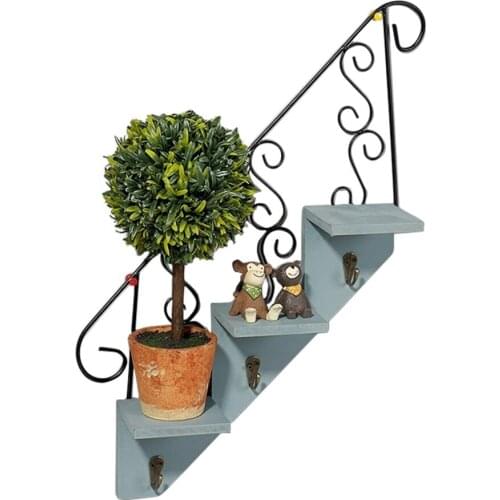 Storage Rack Iron Shelf Wall Hanging Potted Plant Indoor Decoration High-quality Wood Durable Convenient Stairs Flower Stand