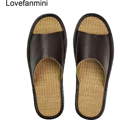 Genuine Cow Leather slippers couple indoor non-slip men women home fashion casual single shoes TPR soft soles spring summer 510m