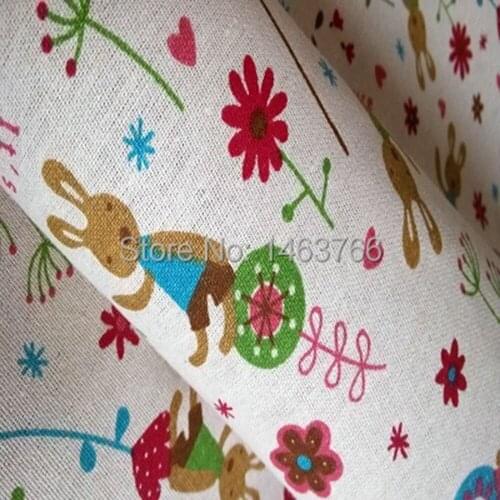 Printed Cotton Linen Fabric for Sewing Textiles Curtain Cloth Quilting Cartoon rabbit Fabric 150*50cm