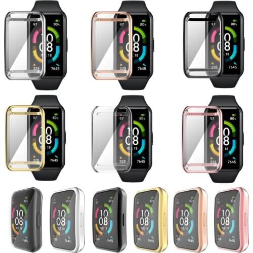 TPU Soft Full Screen Glass Protector Case Shell Edge Frame For Huawei Honor Band 6 Smartband Band6 Protective Bumper Cover
