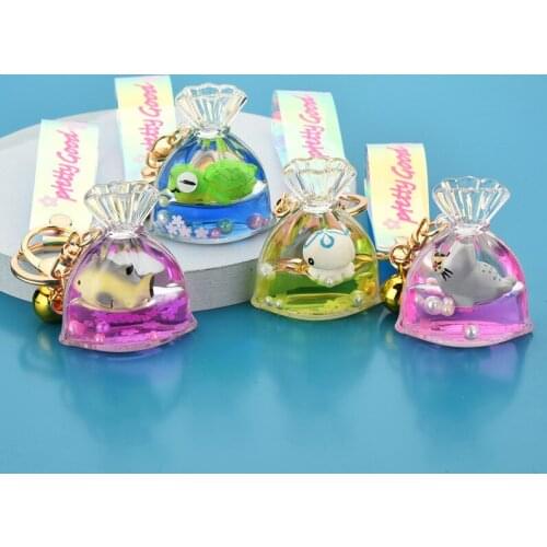 Creative Fashion Cute Ocean Into The Oil Animation Keychain Trend Cartoon Fun Charm Keychain Couple Mobile Phone Bag Keychain