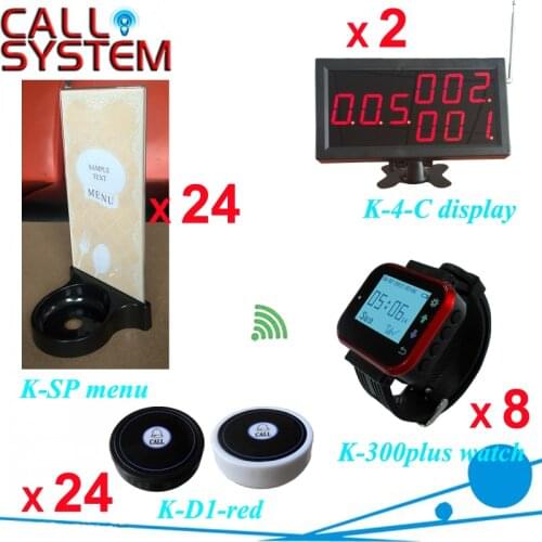 Ycall Smart watch waiter pager system 2 number screen 8 clock 24 table button with menu holder