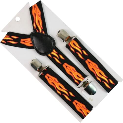 Winfox Fashion Boys Girls Kid Suspender Flame Fire Pattern Clip-on Adjustable Elastic Braces Suspenders