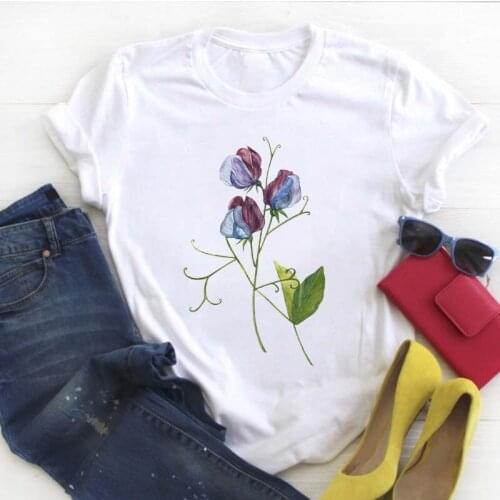Women Flower Tshirt Summer Wild Plant Clothes Ladies Short Sleeve Kawaii Tees Top Graphic Printed Tshirt Female T-shirt Female