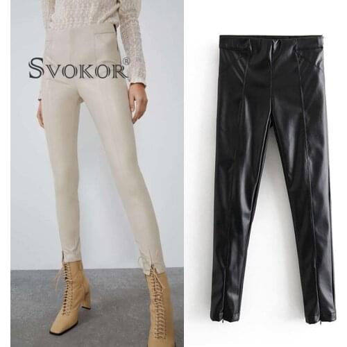 SVOKOR Sexy Leather Pants Women PU Slim Solid Color Trousers High Waist Push Up Pants Spring Autumn Casual Fashion Elegant Pants