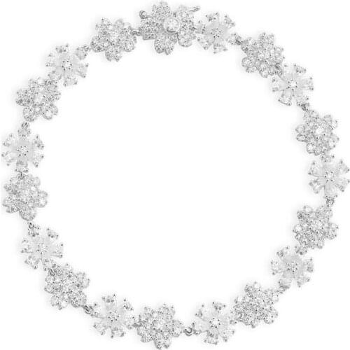 SLJELY High Quality Fashion Real 925 Sterling Silver Paved Cubic Zirconia Stones Flowers Bracelet for Women Luxury Jewelry