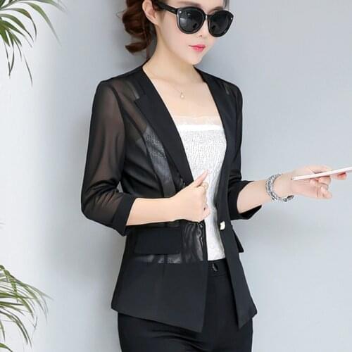 #5242 Black Pink White Short Blazer Woman Sexy See Through Blazer Thin Slim Womens Single Button Formal Suit Jackets Summer 2021