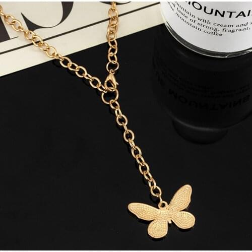 Gold Vintage Metal Choker Womens Neck Chain Butterfly Geometric Pendant Necklace For Women 2021 Trend Female Party Jewelry Gift