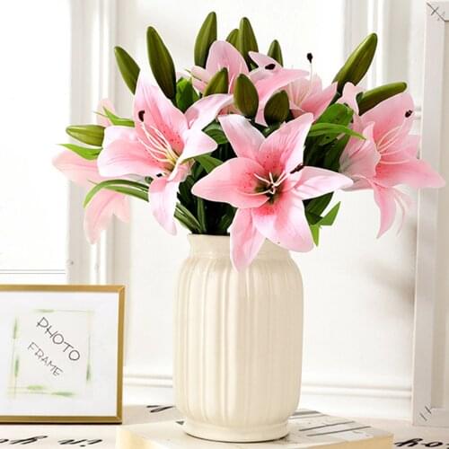 1PC Silk Lily Artificial Flower Garden 2 Heads Fake Flower European Retro For DIY Wedding Holiday Festival Party Home Decoration