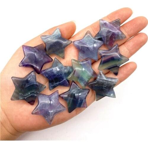 Beautiful 1PC 30mm Natural Colorful Fluorite Crystal Stone Star Shaped Healing Gemstones Polished Gift Natural Quartz Crystals