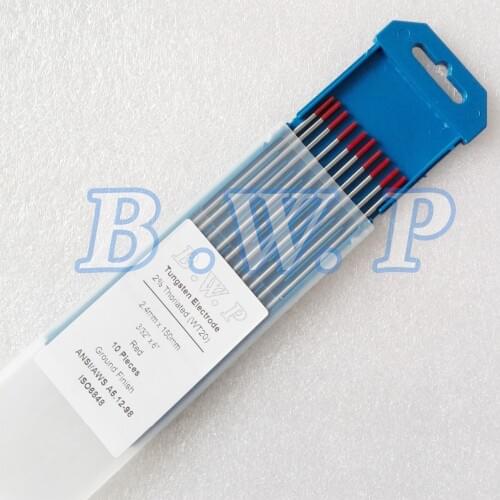 10PK WT20 2% Thoriated TIG Tungsten Electrode 2.4*150mm 3/32"x6" Red TIP For Stainless Steel Welding