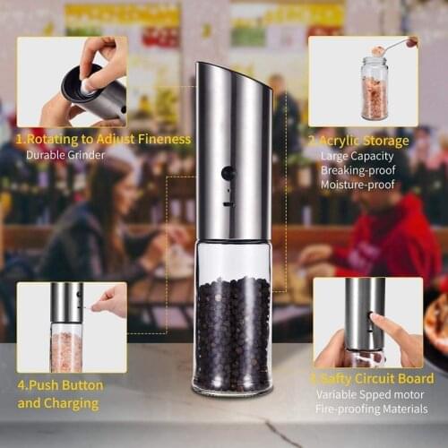 MLGB 2Pack USB Rechargeable Electric Salt and Pepper Grinder Stainless Steel Salt and Pepper Grinders Refillable