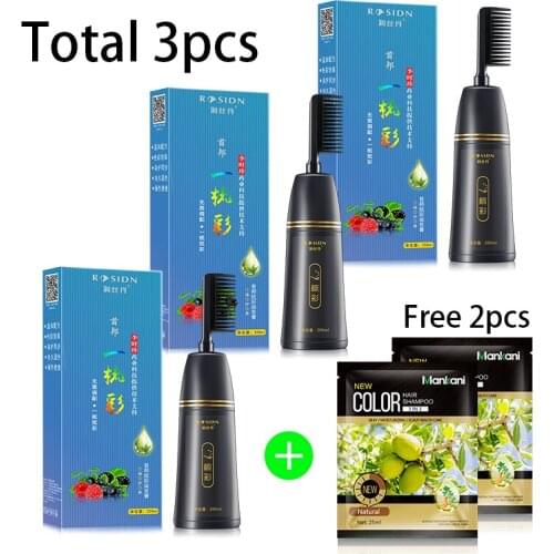 3Pcs/Lot RUNSIDAN Organic Plant Extract Hair Color Cream 100% Cover Grey White Hair With Comb Applicator Hair Comb Dye