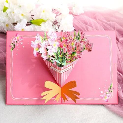 3D Laser Cut Handmade Pink Gladiolus Bouquet Paper Invitation Greeting Cards Propose PostCard Wedding Party Teachers' Day Gift