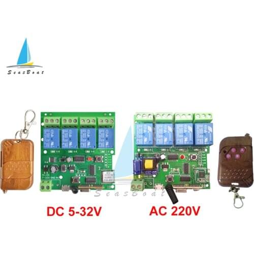4CH DC 5V 12V 32V AC220V Inching Self-locking RF Smart Switch Wifi Wireless Relay Module + 433Mhz Remote Control For Smart Home