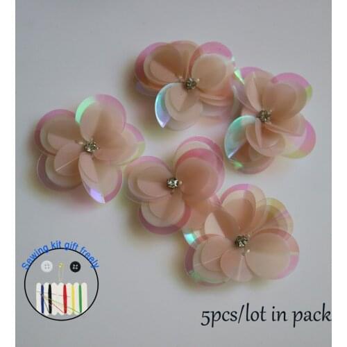 5pc/lot Handmade flower rhinestone beaded patches for clothing DIY sew patch embroidered applique decorative sequins Parches