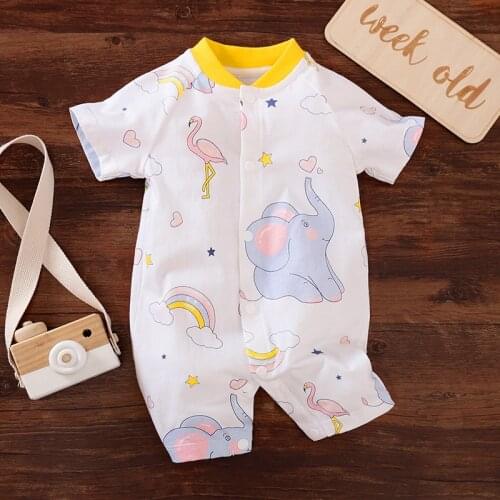 ABEBE 2021 Summer Newborn Baby Boy Girl Clothes Rainbow Print Elephant Onesie Boutique Baby Rompers Jumpsuit Infant Cute Stuff