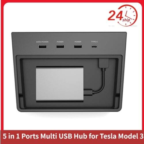 Car Charging USB HUB 5 Ports in 1 Holder Organizer Storage Center Console Kit for Tesla Model 3 Interior Accessories car styling