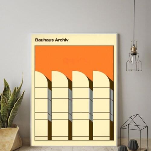 Bauhaus Exhibition Poster Vintage Colorful Canvas Painting Retro Wall Pictures for Living Room Home Decor Decoration Frame